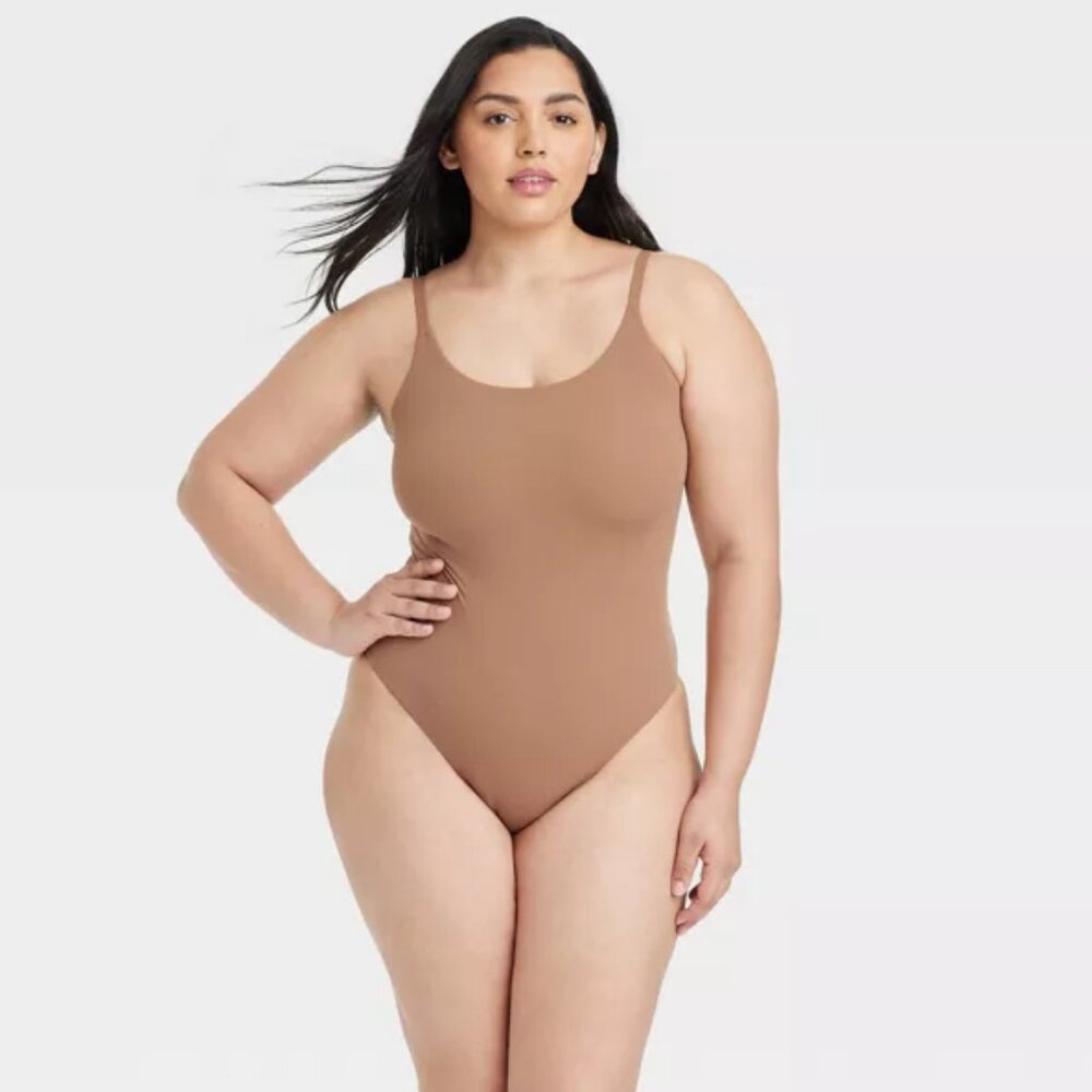 Auden Women's XXL Brown 4-Way Stretch Cami Bodysuit Sleeveless Adjustable Straps